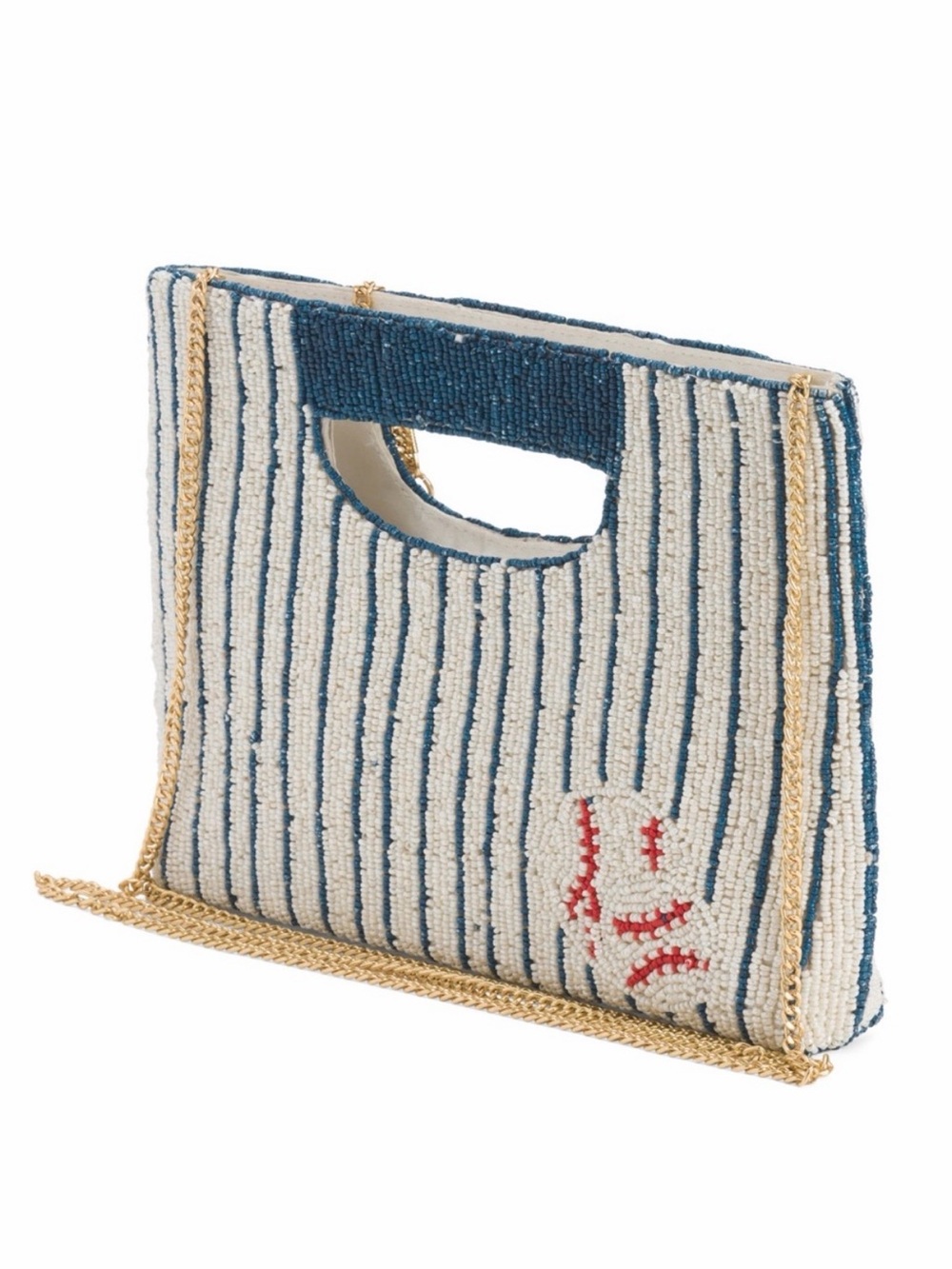 Beaded Baseball Print Crossbody - Blue, Red & Cream with red baseball bag charm - Picture 3 of 8